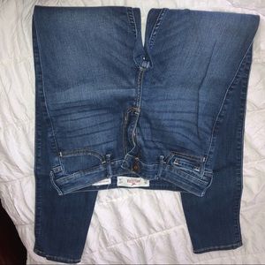 high rise blue jeans